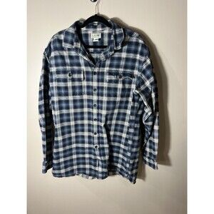VLL Bean Men's Blue Plaid Thick Cotton Button Shirt Shacket Size XL Tall